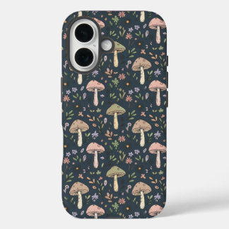 Coque Pour iPhone 16 Deep Slate Blue Fungi Seamless Pattern Academic