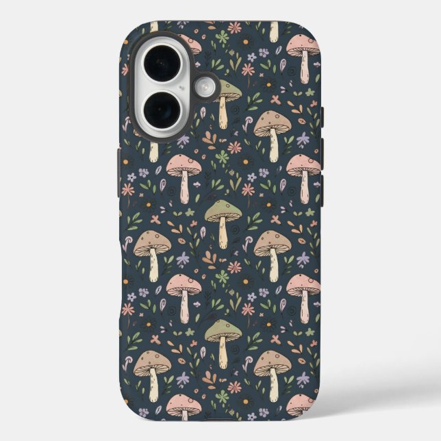 Coques Case-Mate iPhone Deep Slate Blue Fungi Seamless Pattern Academic (Verso)
