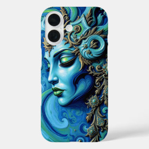 Coque Pour iPhone 16 Déesse Fantastique Mystique Sarcelle et Or Élégant