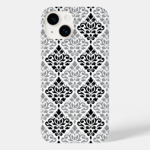 Coque Pour iPhone 14 Défiler Damask Grand Motif noir gris blanc