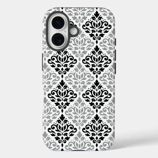 Coques Case-Mate iPhone Défiler Damask Grand Motif noir gris blanc (Verso)