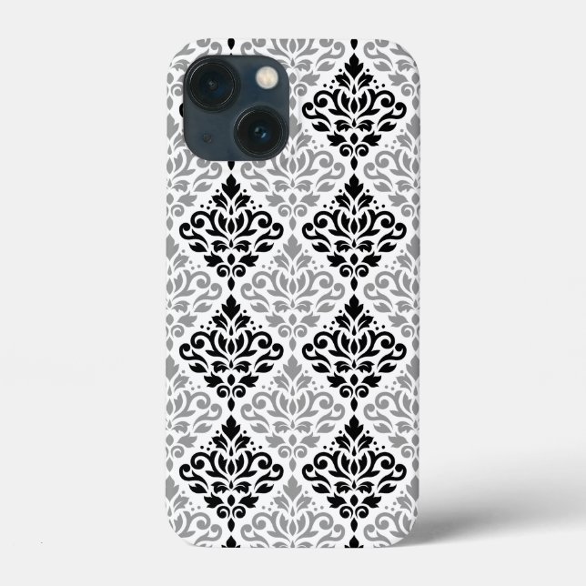 Coques Case-Mate iPhone Défiler Damask Grand Motif noir gris blanc (Verso)