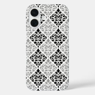 Coque Pour iPhone 16 Défiler Damask Grand Motif noir gris blanc