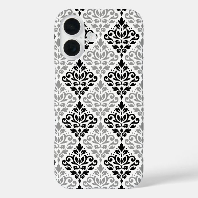 Coques Case-Mate iPhone Défiler Damask Grand Motif noir gris blanc (Verso)