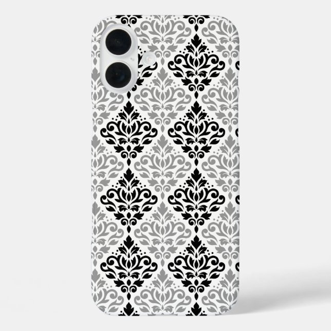 Coques Case-Mate iPhone Défiler Damask Grand Motif noir gris blanc (Verso)