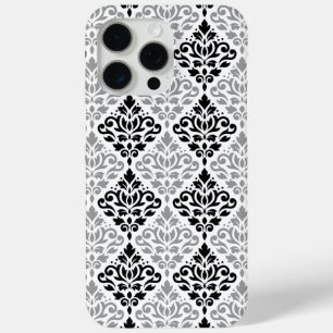 Coque iPhone 15 Pro Max Défiler Damask Grand Motif noir gris blanc