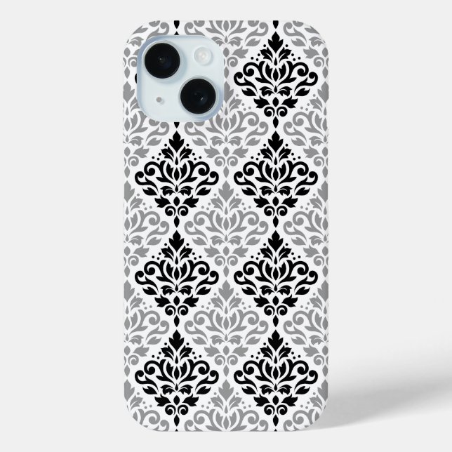 Coques Case-Mate iPhone Défiler Damask Grand Motif noir gris blanc (Verso)