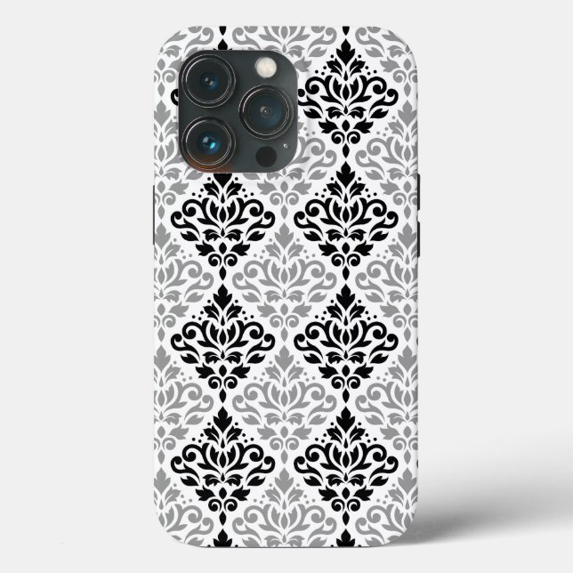 Coques Case-Mate iPhone Défiler Damask Grand Motif noir gris blanc (Verso)