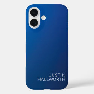 Coque Pour iPhone 16 Dégradé bleu foncé moderne et texte modifiable min