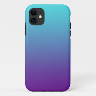 Coque iPhone 11 Dégradé de fond simple Turquoise Bleu Violet