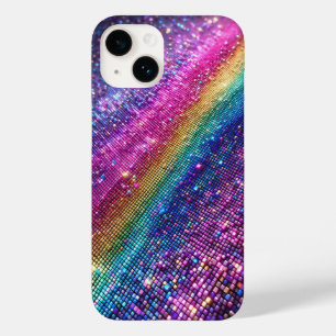 Coque Pour iPhone 14 Dégradé de Luxe Pixel Arc-en-ciel Futuriste avec É
