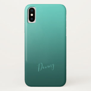 Coques Pour iPhone Dégradé Turquoise avec nom personnalisé