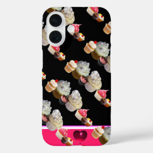 Coque Pour iPhone 16 DÉLICIEUX CUPCAKES DESERT SHOP, Rose, Fuchsia Blan