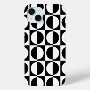 Coque iPhone 15 Mini Demi-Carré géométrique rétro et Motif circulaire