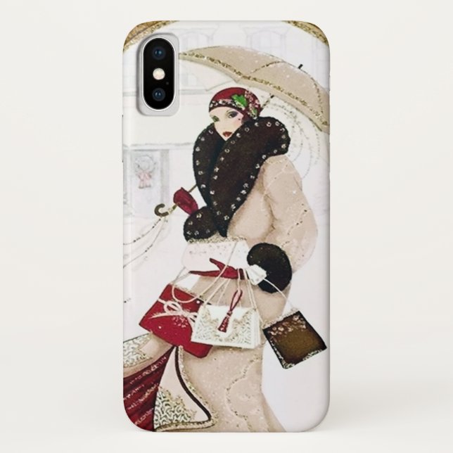 Coques Case-Mate iPhone demoiselle de Noël rétro art déco (Dos)