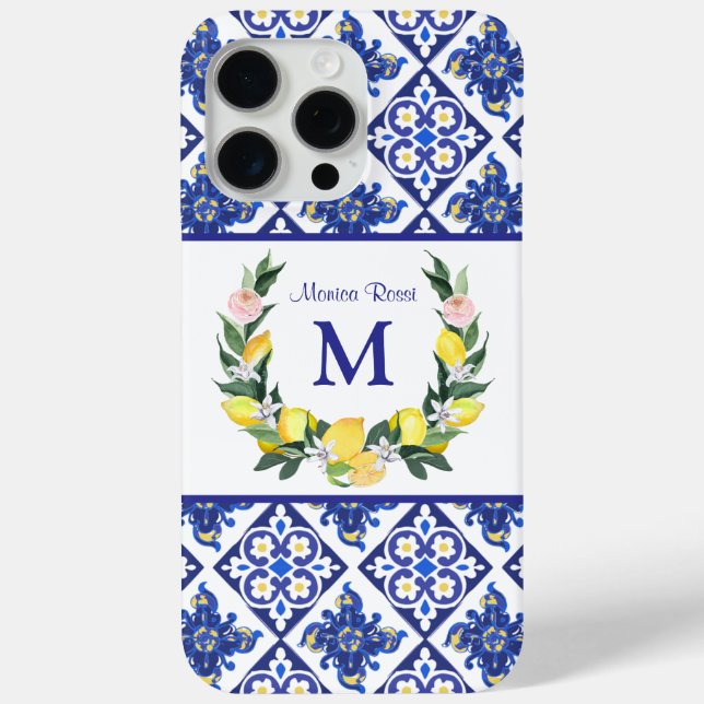 Coques Case-Mate iPhone Demoiselle d'honneur Citrons Tuiles Bleues Italien (Verso)
