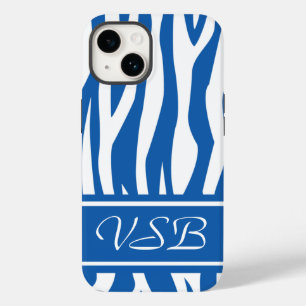 Coques Pour iPhone Denim Blue Zebra Imprimer avec monogramme