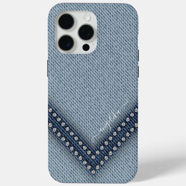 Coques Case-Mate iPhone Denim clair avec strass (Verso)