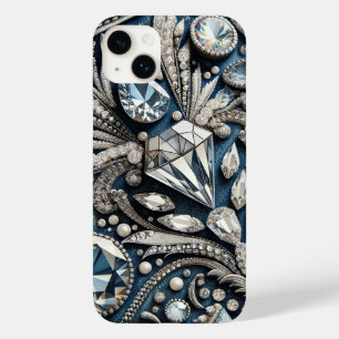Coque Pour iPhone 14 Plus Denim & Diamonds Gemstone Bling Jean