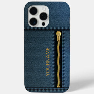 Coque iPhone 15 Pro Max Denim élégant avec fermeture éclair 