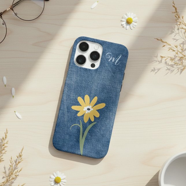 Coques Case-Mate iPhone Denim Look Daisy Monogram Case-Mate iPhone Case (Créateur téléchargé)