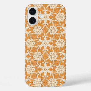 iPhone 16 Plus Case Dentelle antique - orange et crème