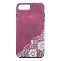 Dentelle blanche + perle sur fond rose