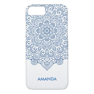 Coque iPhone 7 Dentelle bleu métallique complexe Mandala