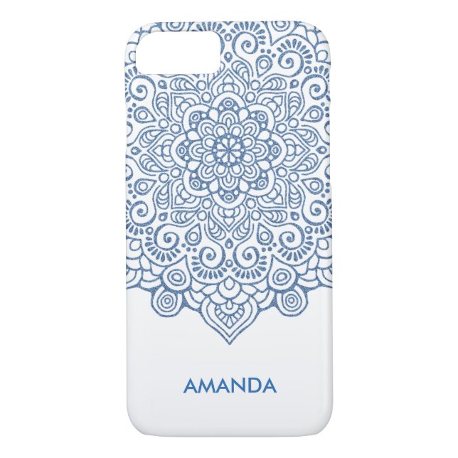 Coques Case-Mate iPhone Dentelle bleu métallique complexe Mandala (Dos)