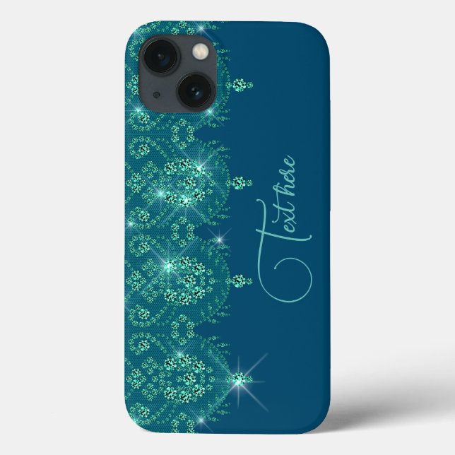 Coques Case-Mate iPhone dentelle bleue turquoise élégante étincelle (Verso)