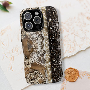 Coque Pour Pour iPhone 14 Pro Max Dentelle de campagne en cuir vintage Look femmes
