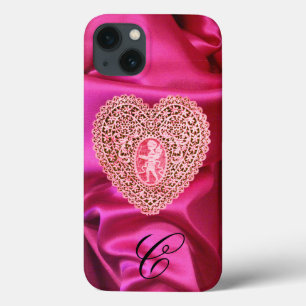Case-Mate iPhone CASE DENTELLE DE CUPIDON COEUR SOIE ROSE FUCHSIA TISSU 