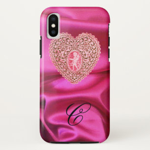 COQUES POUR iPhone DENTELLE DE CUPIDON COEUR SOIE ROSE FUCHSIA TISSU 