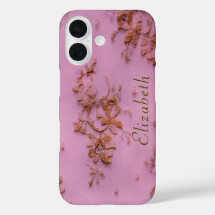 Coque Pour iPhone 16 Dentelle d'or fille rose Feminine et élégant