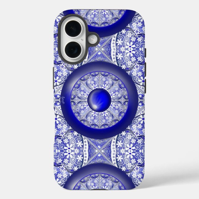 Coques Case-Mate iPhone Dentelle en céramique Bleu de Grèce (Verso)
