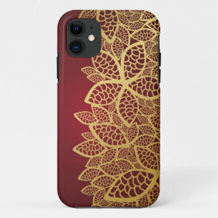 Coque Case-Mate Pour iPhone Dentelle en feuilles d'or sur arrière - plan rouge