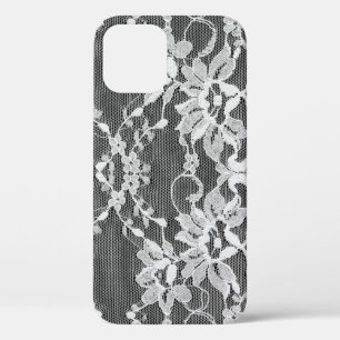 Case-Mate iPhone Case Dentelle florale blanche : arrière - plan noire.