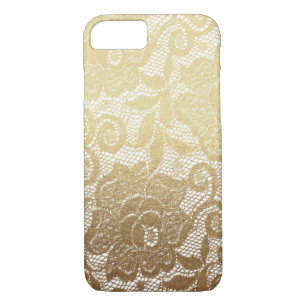 Coque iPhone 8/7 Dentelle florale Gold & White Faux