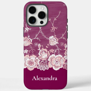 Coques iPhone 16 Pro Max Dentelle florale rose