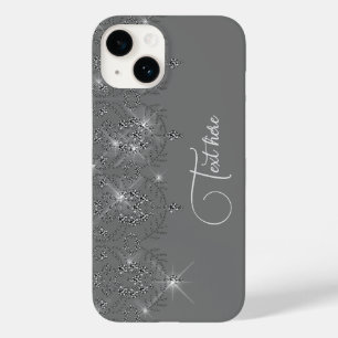 Coque Pour iPhone 14 Dentelle gris et argent élégant diamant brillant