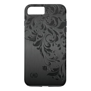 Coques Pour iPhone Dentelle noire et noire métallique