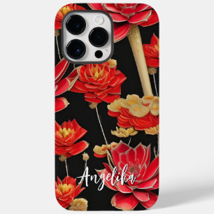 Coque Pour Pour iPhone 14 Pro Max Design abstrait rouge et or avec nom personnalisé
