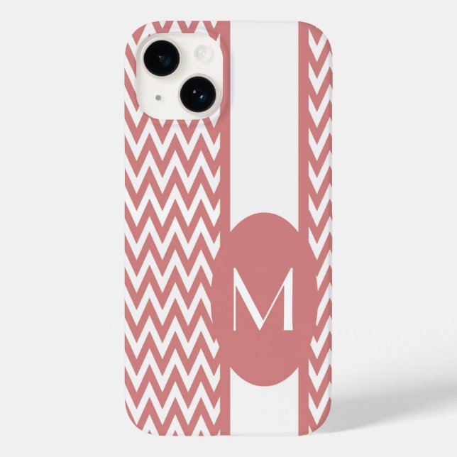 Coques Case-Mate iPhone Design Chevron rose élégant avec monogramme (Verso)