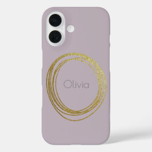 Coque Pour iPhone 16 Design circulaire Abstrait Or mignon en Lilac Nom