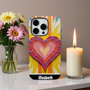Coques iPhone 16 Pro Design de coeur rose et nom personnalisé