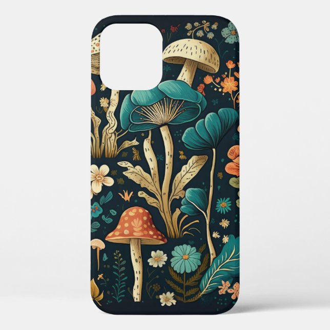 Coques Case-Mate iPhone Design d'illustration de champignons et de fleurs  (Verso)