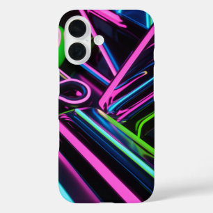 Coque Pour iPhone 16 Design d'onde rétro néon - rose électrique, bleu