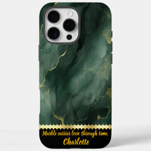 Coques iPhone 16 Pro Max Design élégant en marbre vert avec des accents dor