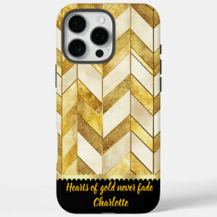 Coques iPhone 16 Pro Max Design élégant motif géométrique or et crème