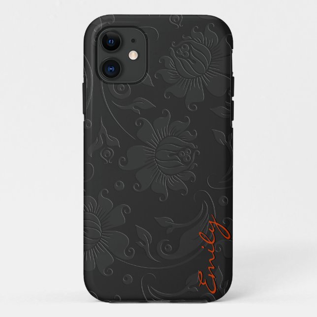 Coques Case-Mate iPhone Design floral élégant monochromatique gris foncé (Dos)
